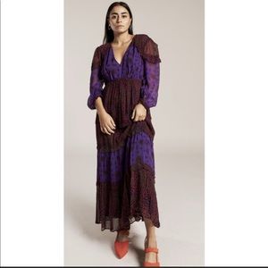 BA&SH red and purple floral paris gypsy midi dress size 3.